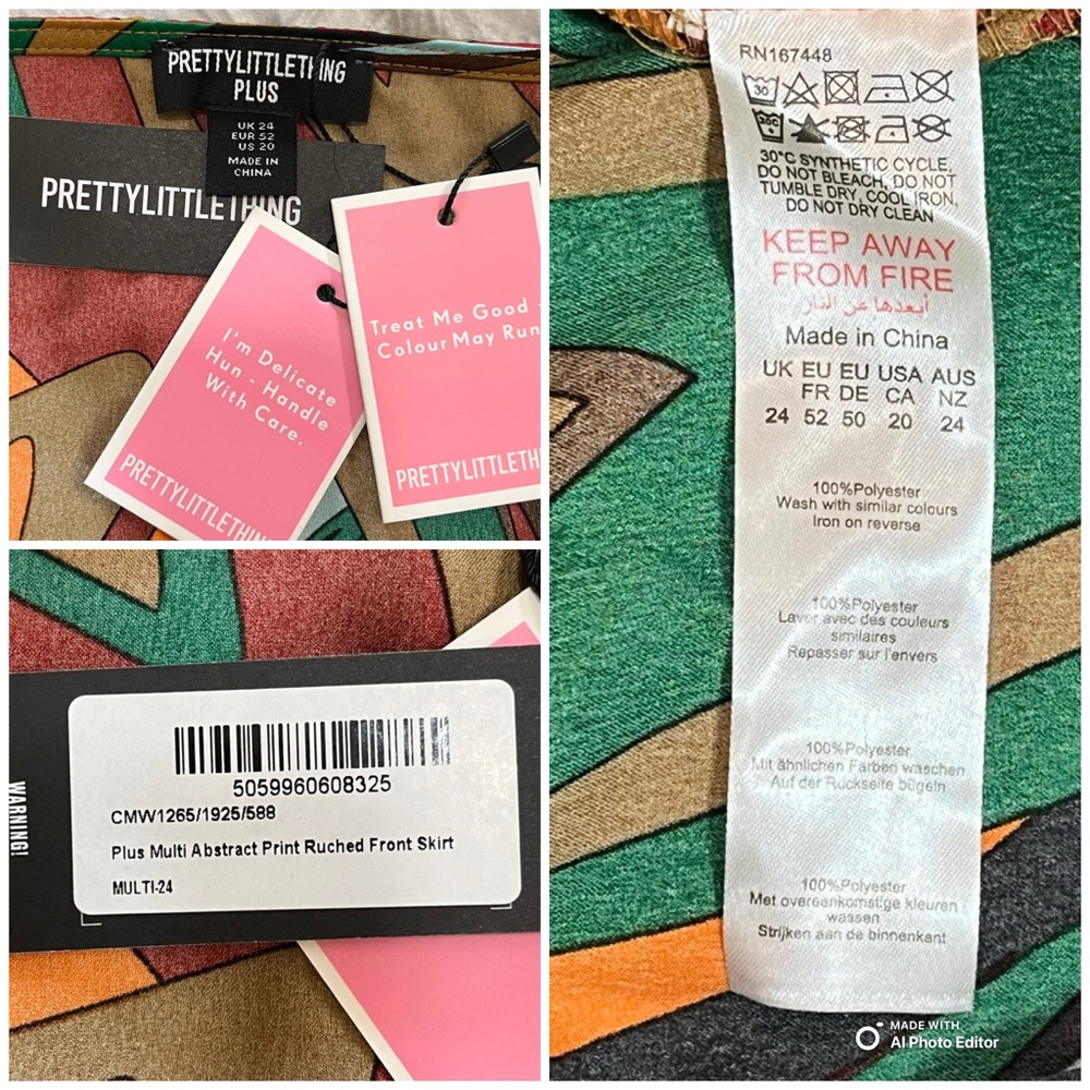NWT PrettyLittleThing Plus Abstract Ruched Front Skirt Size 20 Multicolor - Picture 5 of 11